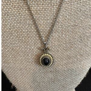 Avon Gold Tone Chain Necklace with Black Stone Pendant